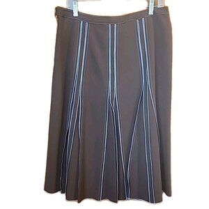 Yarns & Stitches Skirt 12 Brown Contrast Teal Stitch Fit Flair Full Swing Lined